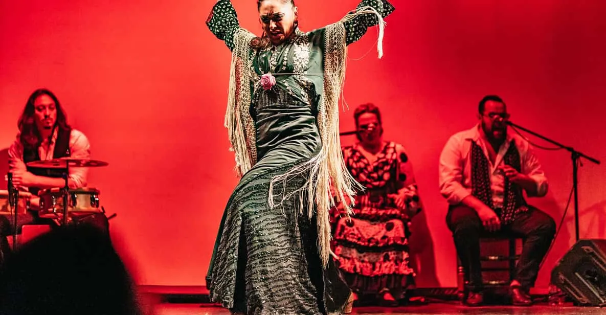 Flamenco dancers on stage at Theater City Hall, a cultural evening near the museums in Barcelona, Spain