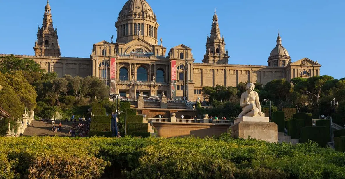 Domed Palau Nacional housing MNAC, the largest of the art museums in Barcelona, Spain