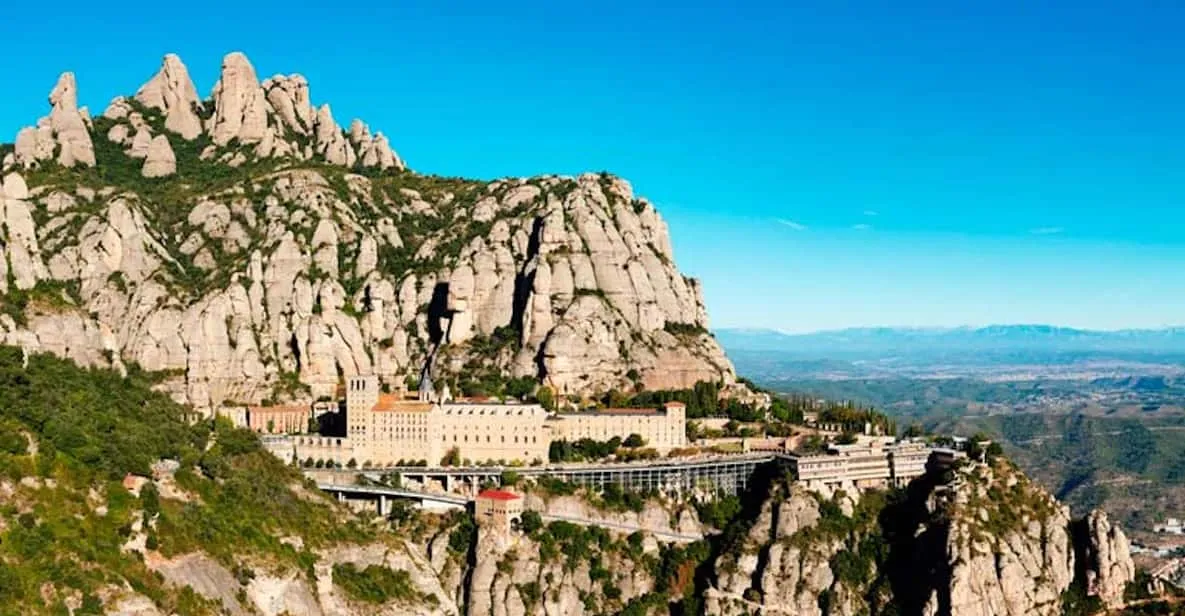 Rack railway climbing to Montserrat with its mountain museum outside Barcelona, Spain